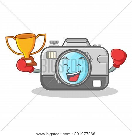 Boxing winner camera caharacter cartoon design vector illustration