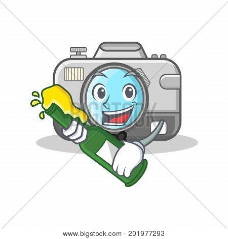 With beer camera caharacter cartoon design vector illustration