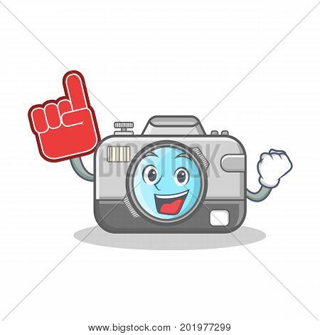 Foam finger camera caharacter cartoon design vector illustration