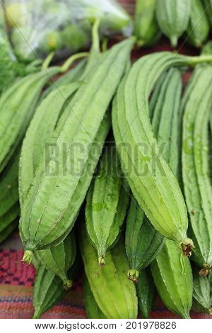 Fresh luffa acutangula for cooking in market