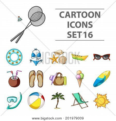 Chaise longue, ice cream, glasses items for summer holidays.Summer rest set collection icons in cartoon style vector symbol stock illustration .