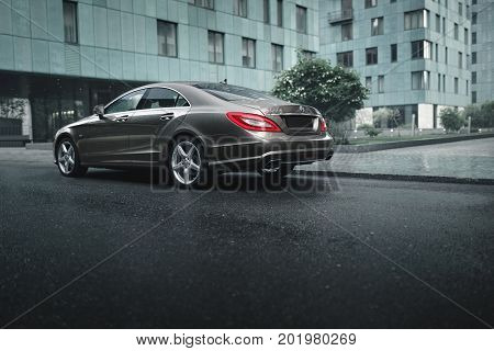 Moscow, Russia - June 02, 2017: Mercedes-benz Cls 500 4Matic Car Is Parked Near Office Buildings In