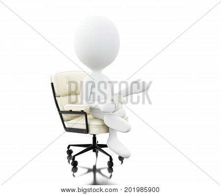 3d illustration. Business people sitting on a office chair. Business concept. Isolated white people