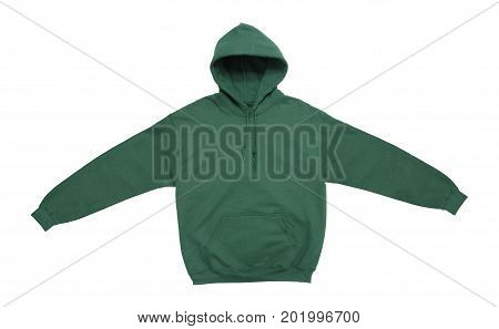 spread blank hoodie sweatshirt color green front view on white background