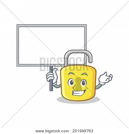 Bring board yellow lock character mascot vector illustration