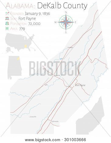 Large And Detailed Map Of Dekalb County In Alabama, Usa.