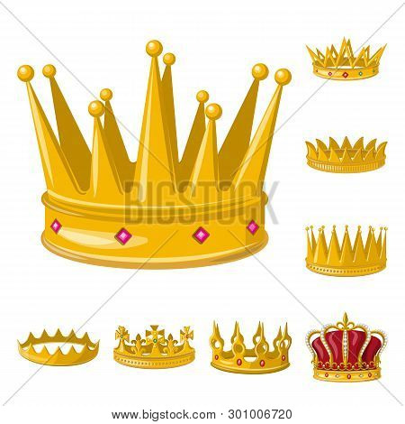Vector Design Of Monarchy And Gold Symbol. Set Of Monarchy And Heraldic Stock Symbol For Web.