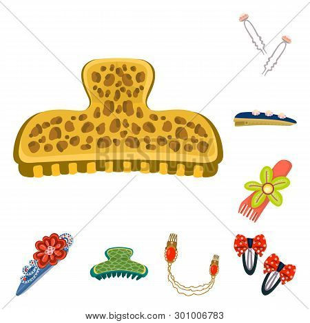 Isolated Object Of Barrette And Hair Symbol. Set Of Barrette And Accessories Stock Vector Illustrati