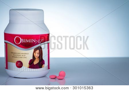 Chonburi, Thailand-october 27, 2018 : Obimin-az. Vitamins And Minerals Plus Folic Acid Vitamin E And