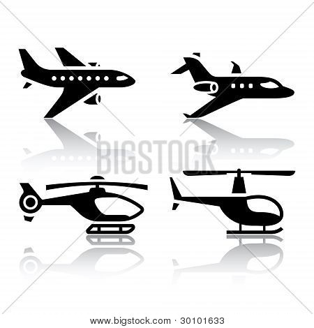 Sada ikon dopravy - airbus a vrtulník