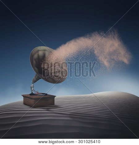 Antique Phonograph Music Player In The Desert.