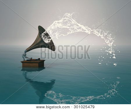 Antique Phonograph Music Player In The Water