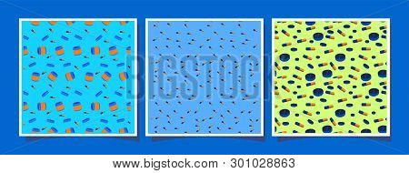 A Set Of Cards With Seamless Patterns On The Medical Theme. Tiles With Pastille, Pills, Vitamins. A 