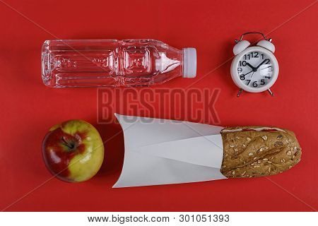 Healthy, School Food,  Ciabatta, Nutrition, Pure Water, A Sandwich, An Apple