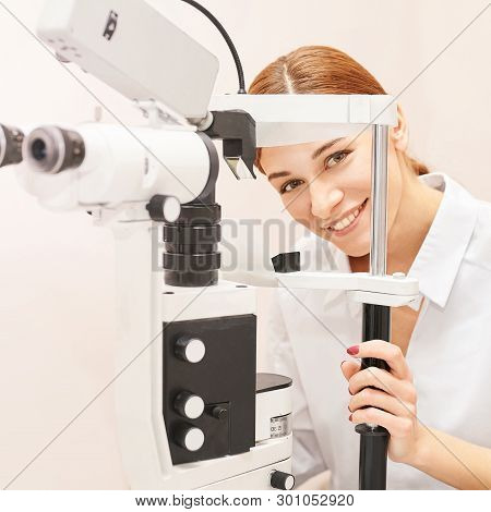 Eye Ophthalmologist Exam. Eyesight Recovery. Astigmatism Check Concept. Ophthalmology Diagmostic Dev