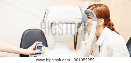 Eye Ophthalmologist Exam. Eyesight Recovery. Astigmatism Check Concept. Ophthalmology Diagmostic Dev