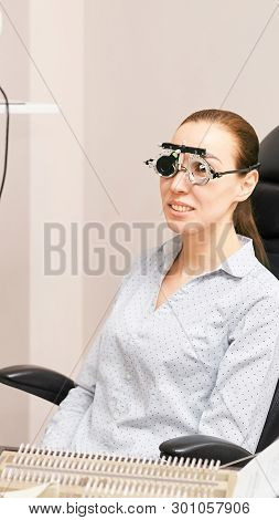 Eye Ophthalmologist Exam. Eyesight Recovery. Astigmatism Check Concept. Ophthalmology Diagmostic Dev