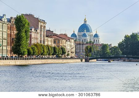 Saint Petersburg, Russia -  September 9, 2018: Fontanka River Embankment, The English Bridge And The