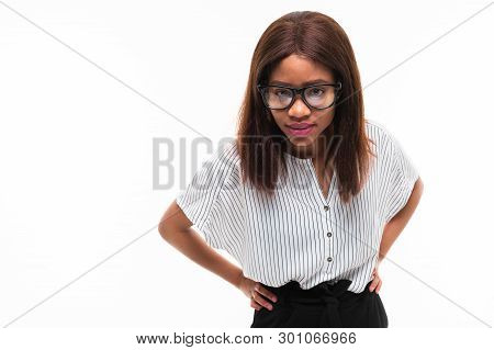Portrait Of African Expresive Young Girl Possing On Background