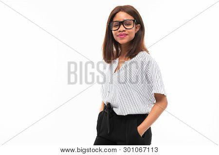 Portrait Of African Expresive Young Girl Possing On Background