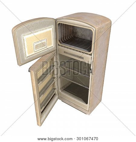 Vintage Old Fridge 3d Model Isolated White Illustration