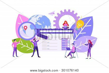 Vector Illustration Of Business, Office Workers Are Studying The Web Search System, The Analysis Of 