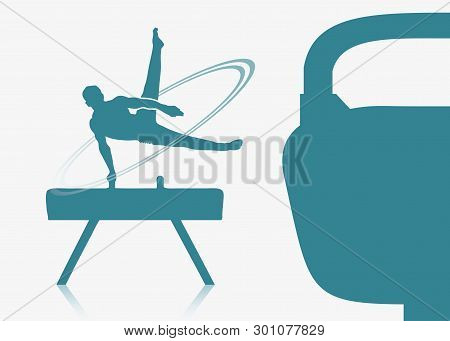 Gymnast On A Pommel Background - Vector Illustration - Vector
