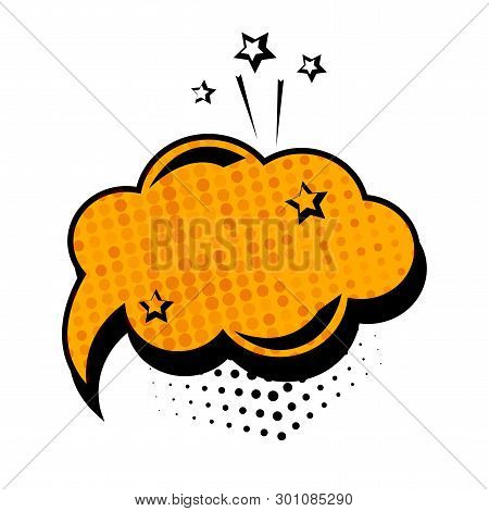 Orange Dialog Box, Banner Set. Colored Empty Cloud With Dots And Stars.comic Sound Effects In Pop Ar