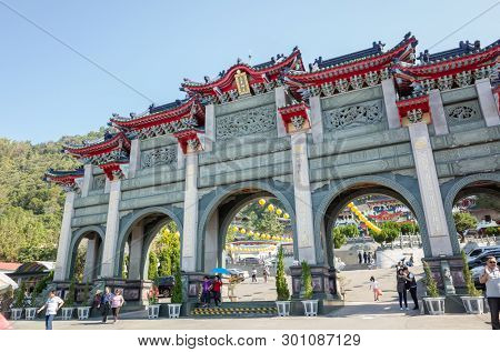 Nantou, Taiwan - FEB 8th, 2019:famous landmark of BaoHu Dimu Temple at Puli, Nantou, Taiwan, Asia