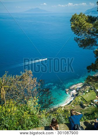 Scenic View Of The Mediterranean And Vesuvius With Two Human Figures From The Villa San Michele, In 