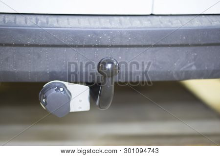 Towbar On The Car. Installation Of The Trailer Device On The Car.
