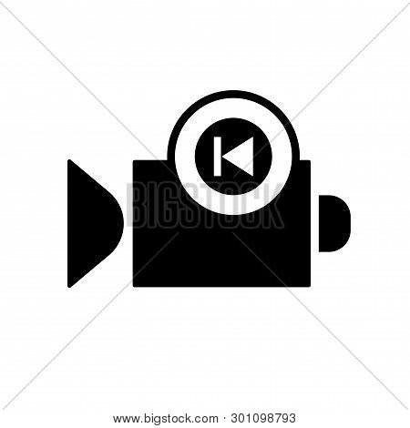 Flat Linear Design. Flat Icon Of Video Camera With Fast-backward Sign For Apps And Web Sites. Vector