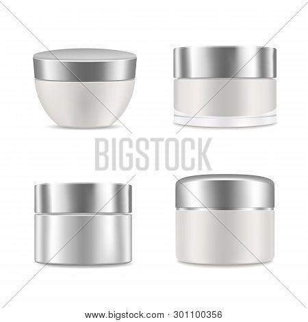 White Blank Realistic Cream Containers Set. Mockup, Cosmetic Package, Jar Vector Illustration