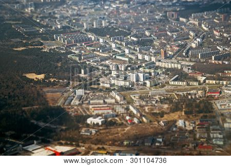 Aerial View Of Urban Area At Sunrise. Mustamae, Tallinn, Estonia.