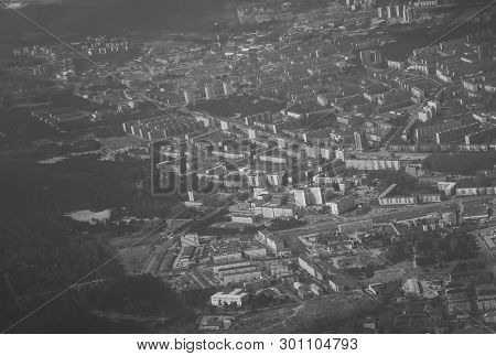 Aerial View Of Urban Area. Mustamae, Tallinn, Estonia. Black And White.