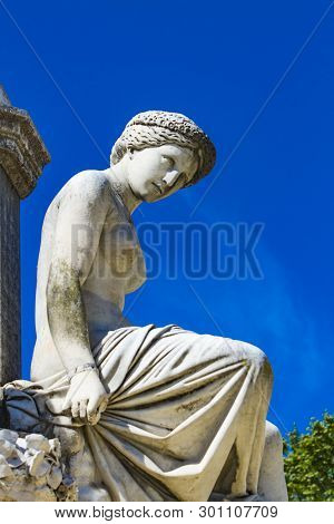 Detail Of Pradier Fountain At Esplanade Charles-de-gaulle In Nimes, France