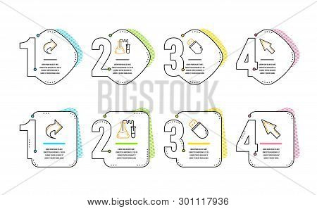 Chemistry Lab, Share And Usb Stick Icons Simple Set. Mouse Cursor Sign. Medical Laboratory, Link, Me