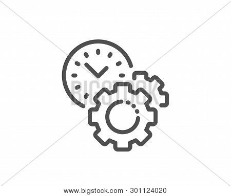 Time Management Line Icon. Clock Sign. Gear Symbol. Quality Design Element. Linear Style Time Manage
