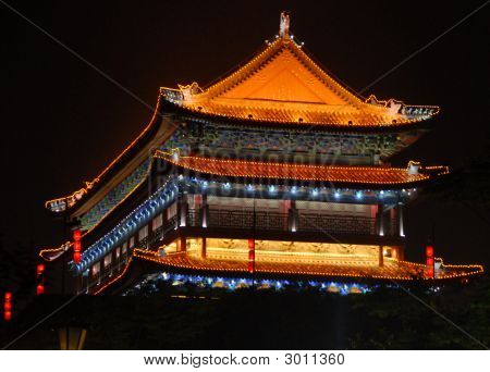 Stadsmuren i Xian på natten