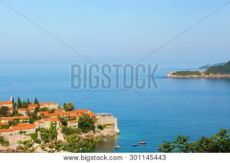 Sveti Stefan Island In Budva, Montenegro. Sea View