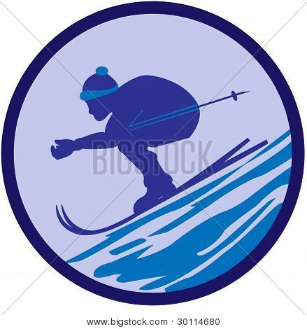 Das Emblem mit einem Skifahrer