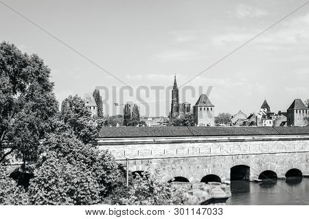 Tilt-shift Lens Over Les Ponts Couverts Gedeckte Brucken Three Bridges And Four Towers  In Central S