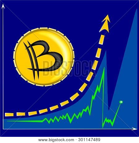 Bitcoin Rapid Growth On Cryptocurrency Exchanges - Vector Graphics, Illustration