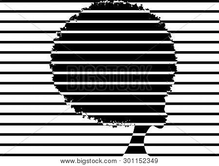 Curly Afro Hair, Portrait African Women , Dark Skin Female Face With Curly Hair Afro, Silhouette Eth