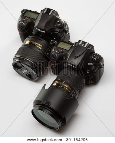 Saint-petersburg, Russia - April 27, 2018: Nikon D850 And Nikon D800e Slr Cameras.