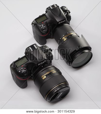 Saint-petersburg, Russia - April 26, 2018: Nikon D850 And Nikon D800e Slr Cameras.
