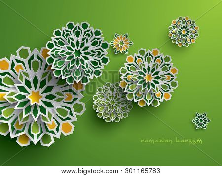 Paper Graphic Of Islamic Geometric Art. Islamic Decoration. Ramadan Kareem Is The Name Of The Glorio