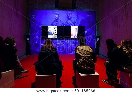 Venice, Italy - May 08: Installation By Kahlil Joseph Titled Blknws Exposed At The Arsenale During T