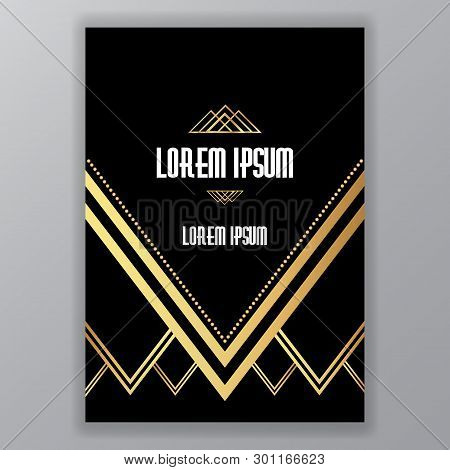 Art Deco, Art Novo Template  Luxury Elegant Texture Geometric Style, Gatsby Concept, Golden Black Mo