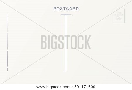 Blank Template Of Postcard Backside. Empty Back Of Travel Card.